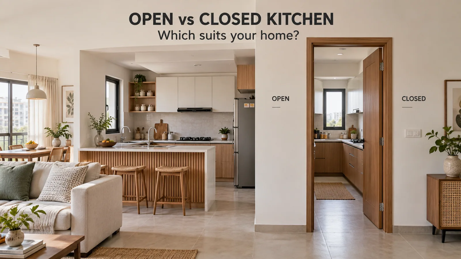 Open kitchen and closed kitchen compared side by side in Indian homes