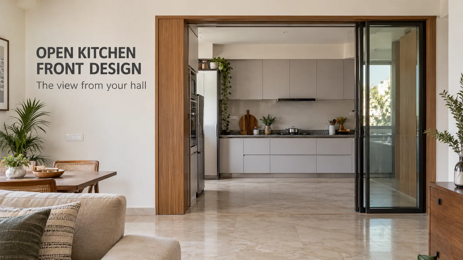 Open kitchen front wall and entrance design