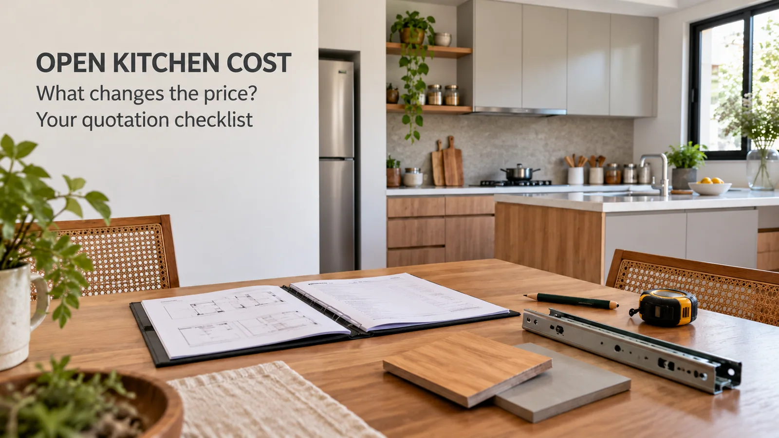 Open modular kitchen cost guide with a quotation checklist